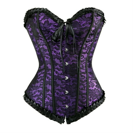 Corset Tops for Women Floral Lace Corset Bustier Plus Size Overbust Corset Purple XS