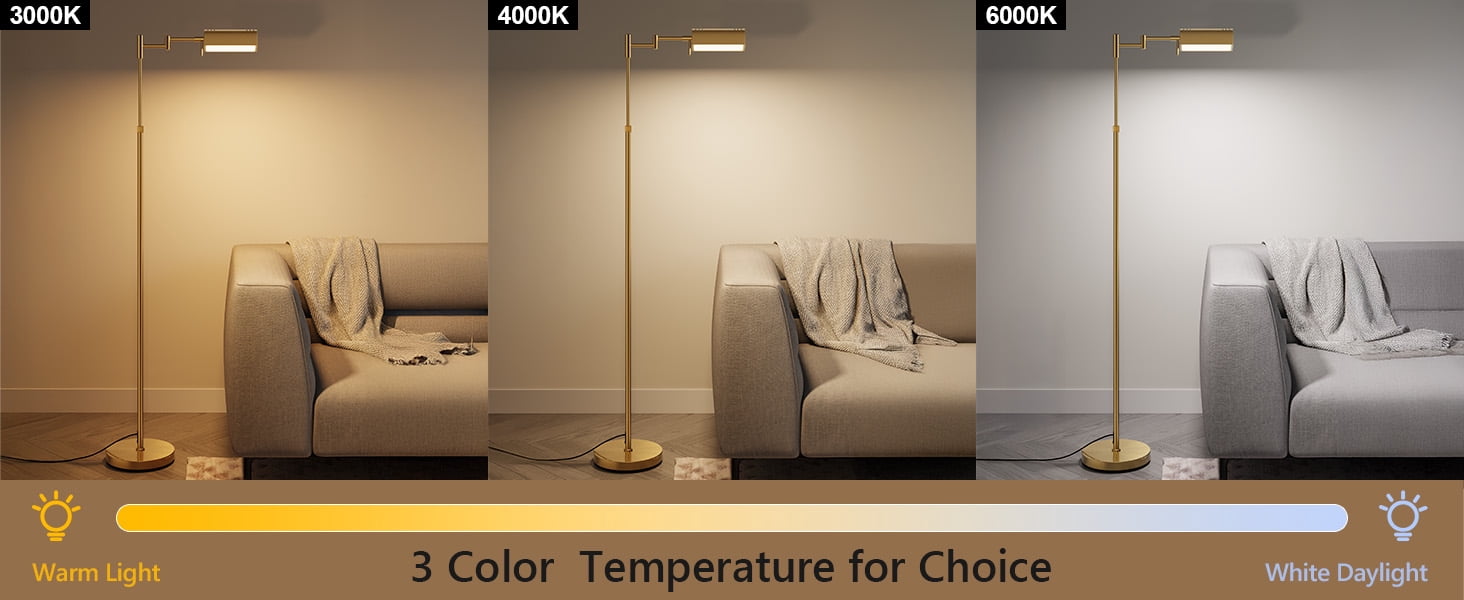 SUNMORY Floor Lamp, Pharmacy Swing Arm Floor Lamps for Living Room, 57" Tall Adjustable with Remote & Touch Control, 3 Color 16W Reading Lamps for Bedroom, Gold Standing Lamp for Reading Office