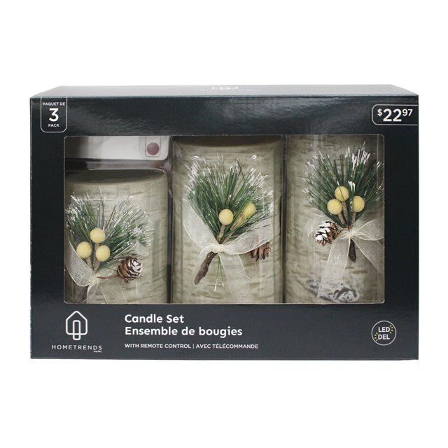 Hometrends Birch Foliage LED Pillar Candle Set with Remote Control