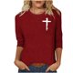 thumbnail image 1 of Mujeres Tres Cuartos de Manga Tops Moda Impresa Suelta Casual Cuello Redondo Suéter Blusa con Mangas 3/4, Mezcla de Poliéster para el Uso Diario de Verano, 1 of 5
