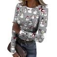 thumbnail image 2 of Christmas Graphic T-Shirt for Women Long Sleeve - Soft Slim Fit Crewneck Top, Cute Holiday Print Casual Tee, 2 of 6