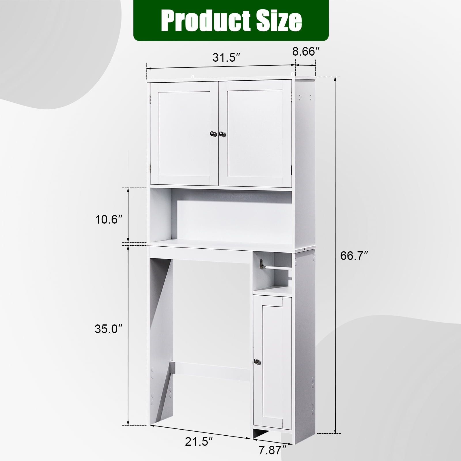 Ktaxon Over the Toilet Bathroom Storage Cabinet Space Saver with 2 Doors and 4 Adjustable Shelves, White