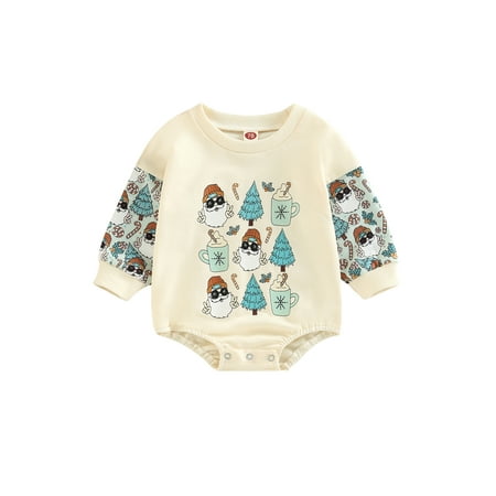 

Newborn Baby Girls Boys Autumn Casual Romper Long Sleeve Christmas Cartoon Print Patchwork Romper Jumpsuits Xmas Clothes