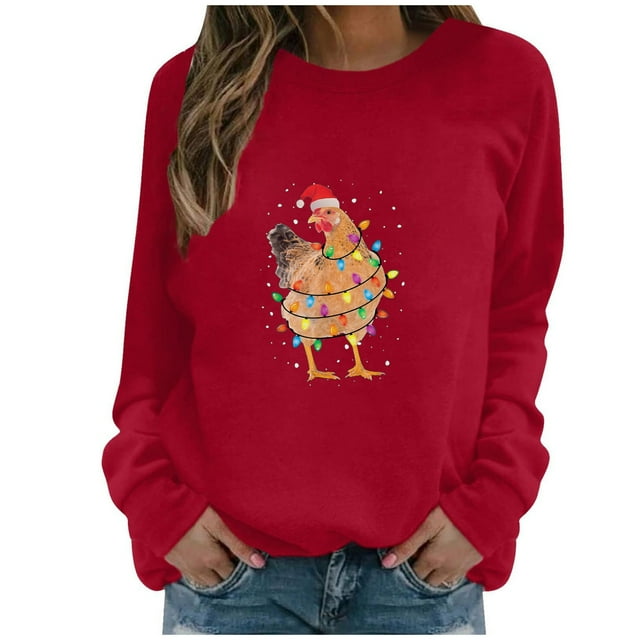Hauts pour Femmes Manches Longues Noël Automne Col Rond Hauts Manches Longues Blouse Imprimée Régulière Sweashirts Manches Longues Hauts pour Femmes Blouses Manches Longues pour Femmes