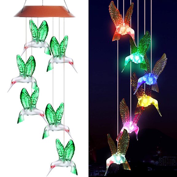 Solar Wind Chimes, Color Changing Mobile LED Solar Wind Chime, Outdoor Waterproof Mobile Hanging Solar Lights for Porch, Patio, Yard, Garden Decor, Hummingbird/1Pcs