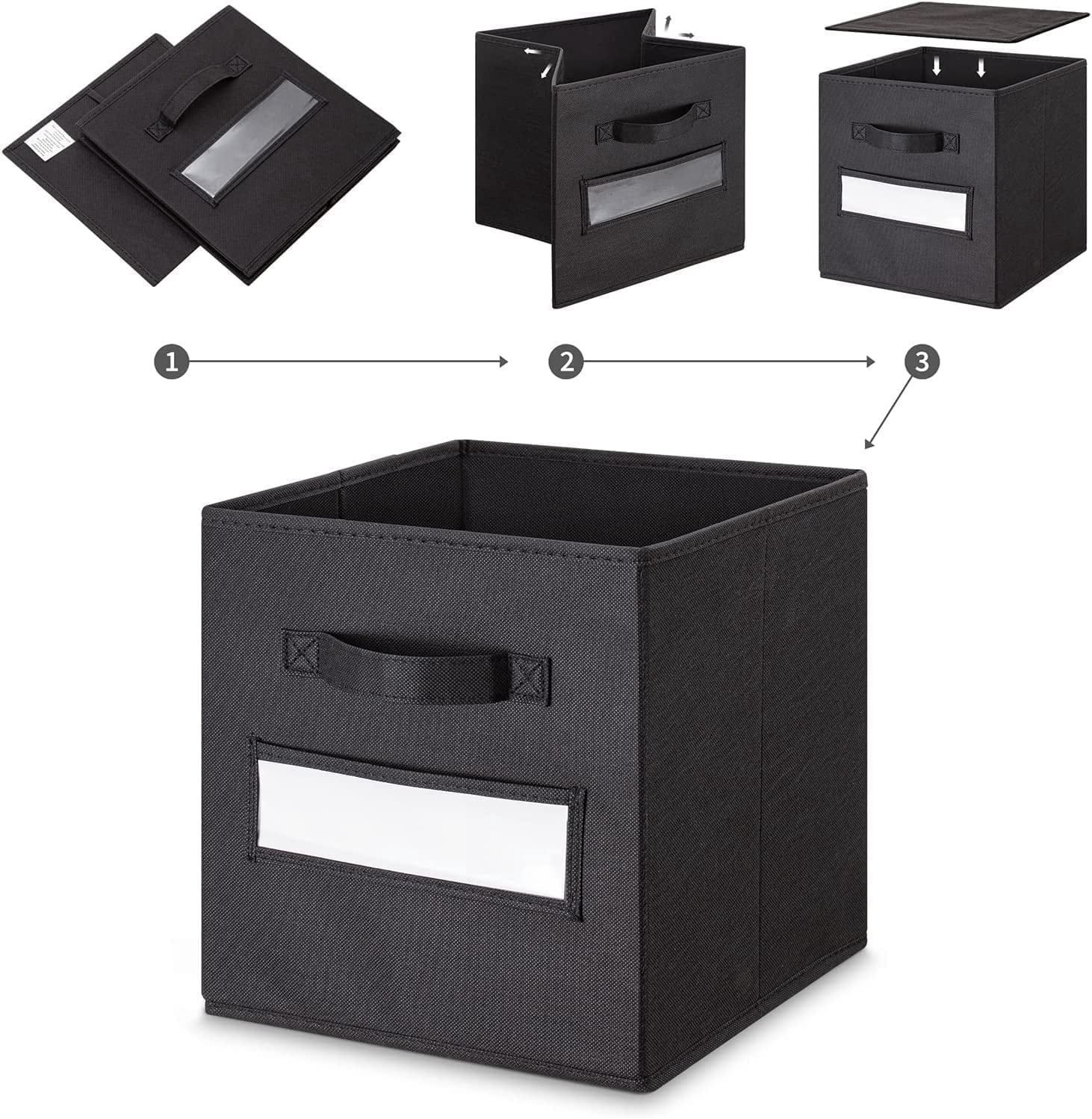 13x13 Inch Cube Storage Bins(Set of 8)-Basket Bins with 8 Labels Window Cards & a Pen - Collapsible Storage Organizer Boxes Cube For Nursery Home & Office-Black