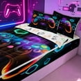thumbnail image 3 of Erosebridal Cosmic Neon Game Controller Zipper Twin Comforter Sets with Fitted Sheet and 2 Pillowcases for Boys Men, Galaxy Gamepad Zipper Bedding Set, Colorful Gamepad Reversible, 4 Pieces, 3 of 7