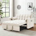 thumbnail image 2 of 3 in 1 Convertible Velvet Loveseat Futon Sofa Couch with Pullout Bed, 2 Seat Upholstered Lounge Sofa Bed with Reclining Backrest, Pillows and Pockets for Living Room Apartment Office, Creamy White, 2 of 9