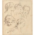thumbnail image 2 of Hamlet Winstanley 20x22 Black Ornate Framed Double Matted Museum Art Print Titled: Sketches of Various Female Heads (1716), 2 of 5
