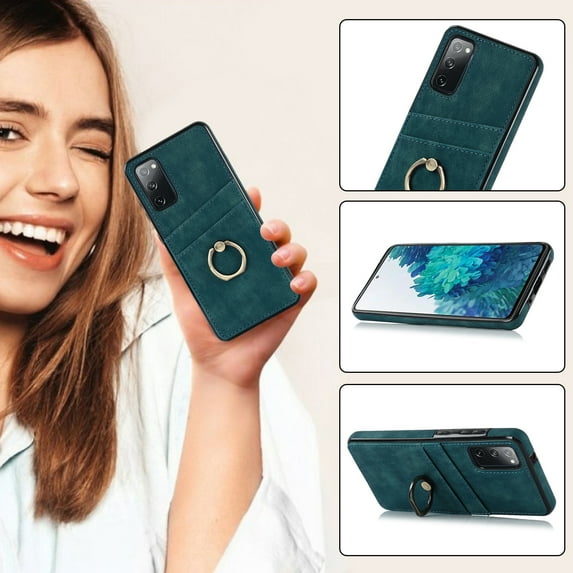 Slim Fit Case for Samsung Galaxy S20 FE 6.5 Inch with Ring Holder Bracket Card Slots Cover, Soft TPU Bumper Shockproof PU Leather Non-Slip Protective Phone Case for Samsung Galaxy S20 FE,Blue