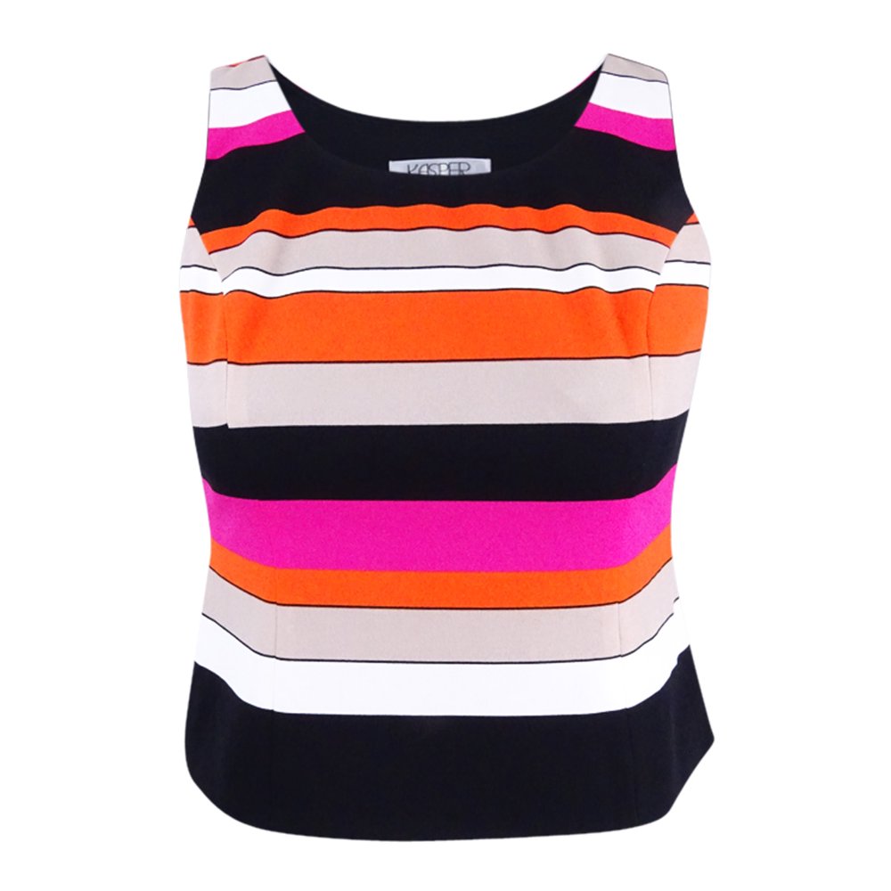 Kasper Kasper Womens Striped Scuba Tank Top Pink 10