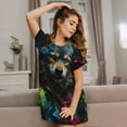 thumbnail image 3 of Honeii Vintage Wolf Warrior Print Women's Loose Short Sleeve Nightgown, Soft Cotton Sleepwear, Comfy Loose Fit Pajama Dress for Sleep and Lounge, 3 of 6