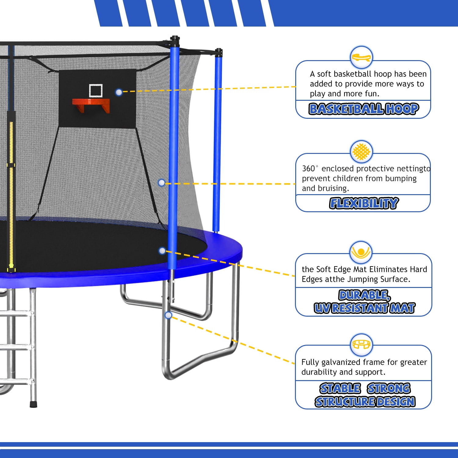 SHINPT 14ft Outdoor Trampoline for Kids, Big Trampoline with Basketball Hoop and Ladder, Heavy Duty Trampoline with Net Meets ASTM Standard, Backyard Trampoline for Adult, Large Trampoline for Gift