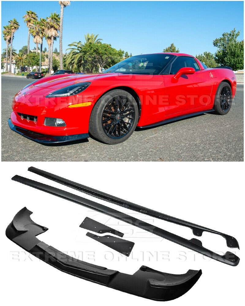 Extreme Online Store Replacement for 2005-2013 Chevrolet Corvette C6 Base Models ZR1 Extended Style ABS Plastic Painted Black Front Bumper Lower Lip Splitter 