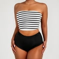 thumbnail image 2 of Two Piece Swimsuit for Women,High Waisted Swimsuits for Women,Summer Striped Backless Swimsuit,Bikini Solid Color Tube top Swimwears off Shoulder High Waisted Bathing Suit, 2 of 5