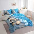 thumbnail image 2 of Manfei Cute Seashell 7pcs Queen Bedding,Calm Sea Waves Bedding Comforter Set Queen,Light Gray Reversible, 2 of 8
