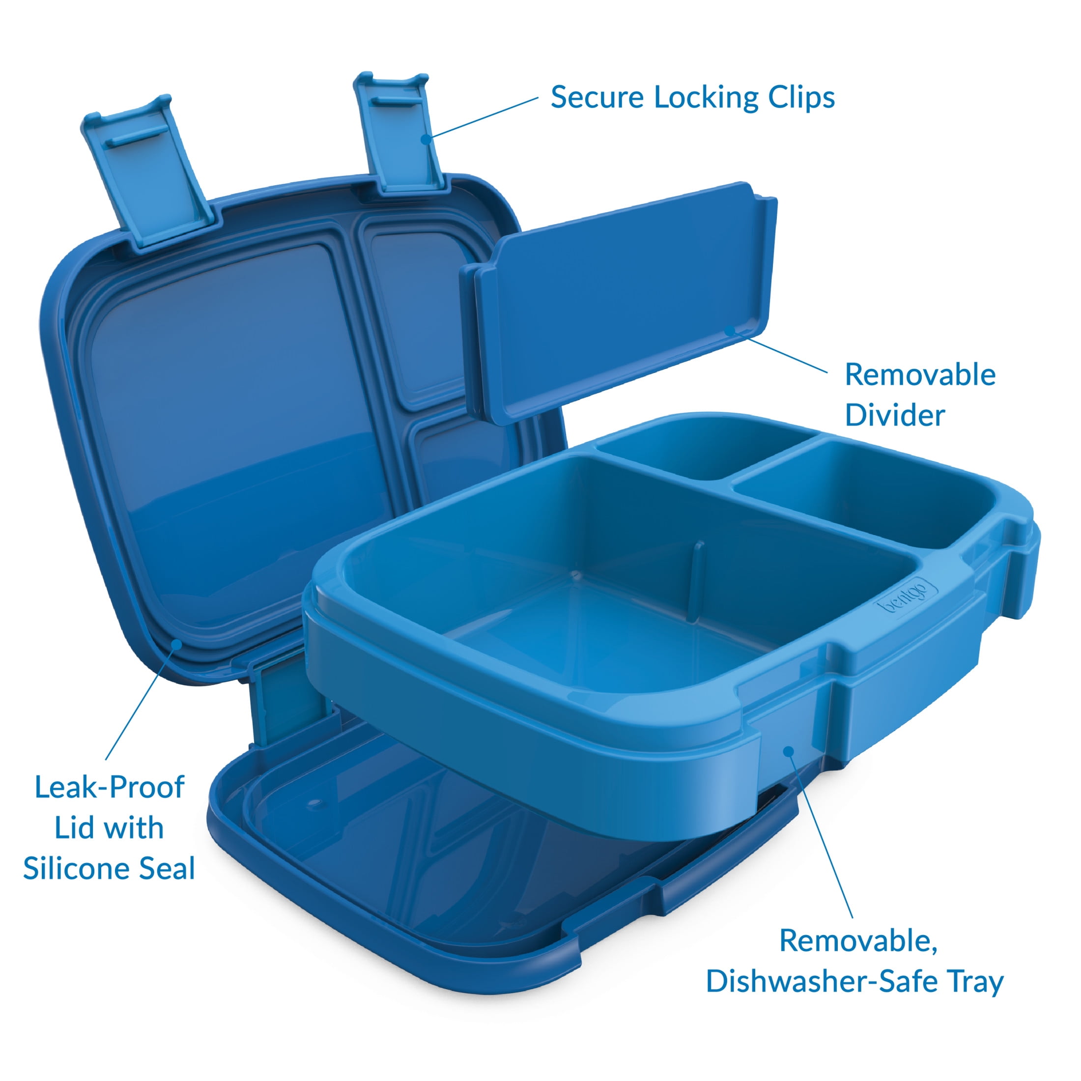 (3 pack) Bentgo Fresh – Leak-Proof, Versatile 4-Compartment Bento-Style Lunch Box with Removable Divider, Portion-Controlled Meals for Teens and Adults On-The-Go – BPA-Free, Food-Safe Materials  (Blue)