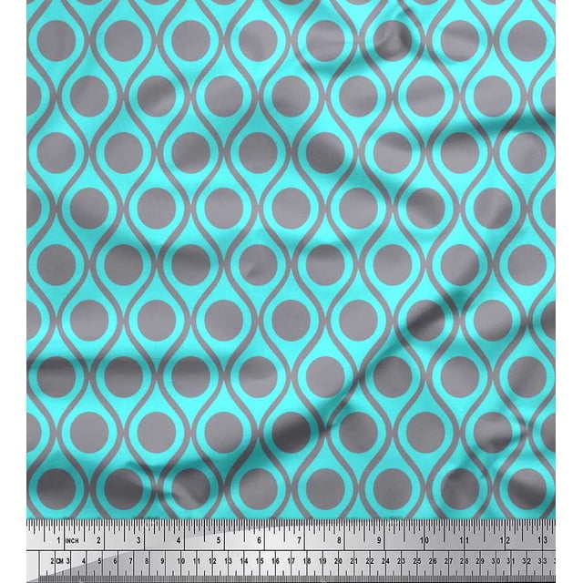 Soimoi Poly Crepe Fabric Dot & Ogee Damask Decor Fabric Printed Yard 52 Inch Wide