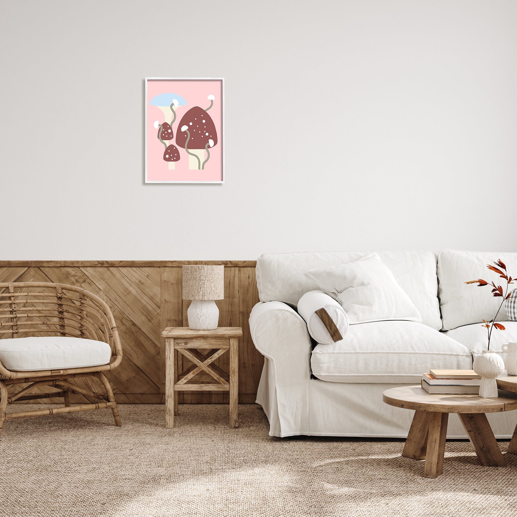 Stupell Industries Pop Mushrooms on Pink Botanical & Floral Painting White Framed Art Print Wall Art, 16 x 20