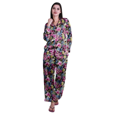 

Moomaya Pj Lounge Set Women Long Sleeve Notch Collar Shirt Pajama Set Sleepwear