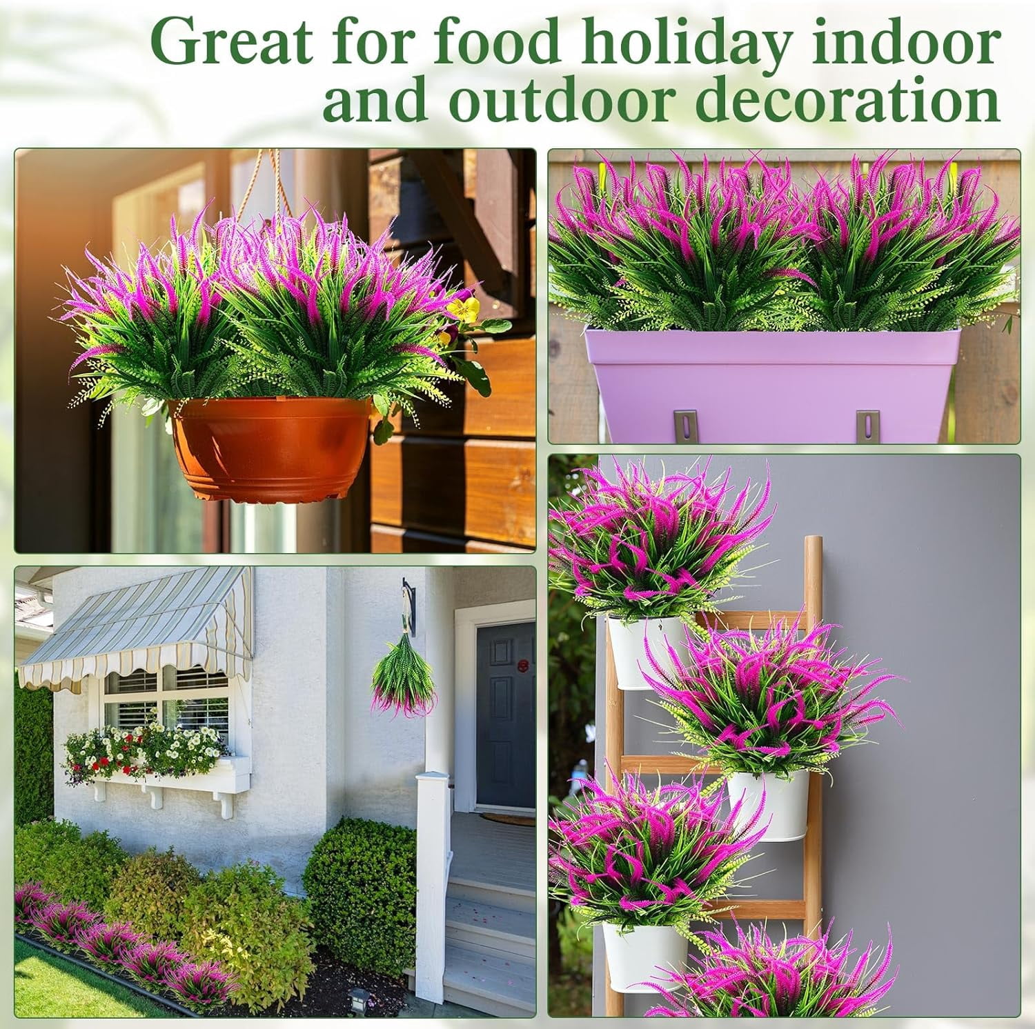 12 Bundles Artificial Plant Flowers for Outdoors - UV Resistant Fake Plastic Greenery Shrubs Faux Plants - Indoor Outside Garden Window Box Planters Porch Home Indoor Decoration