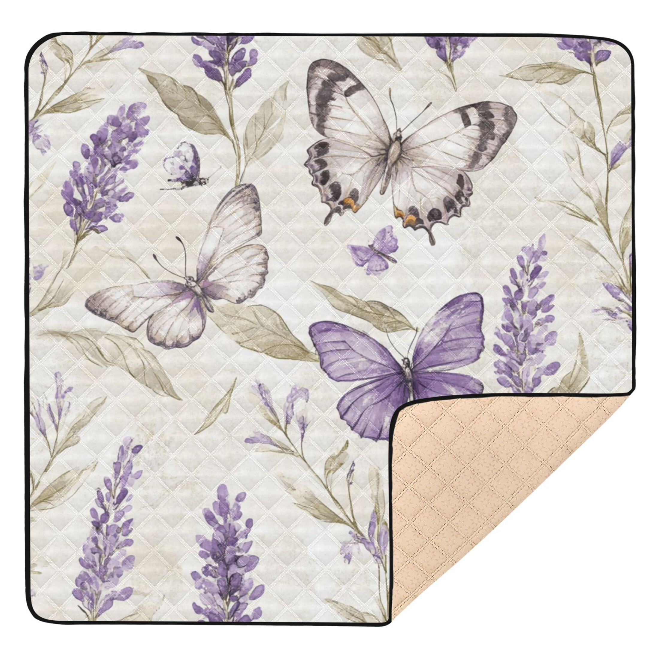 WOBOGO Purple Lavender and Butterfly Baby Playmats Extra Large Waterproof Rollable Activity Pads for Toddlers 50×50inch