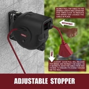 Hyper Tough 33 ft Auto-Retractable Extension Cord Reel, 16/3 AWG SJTW Cord, Grounded Triple Tap Outlet, Black/Red