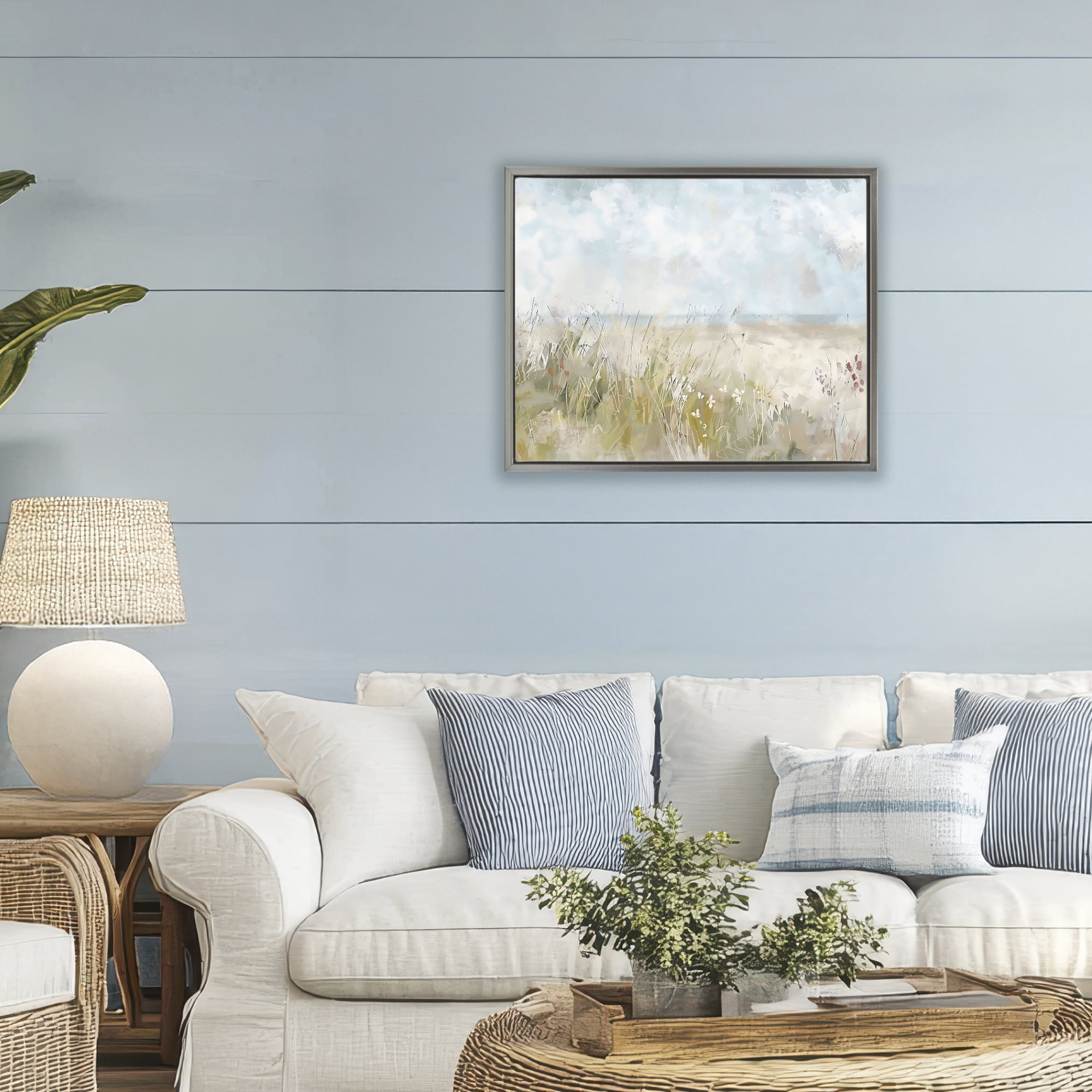 Stupell Industries Flowers By The Ocean Gray Framed Floater Canvas Wall Art, design by Creative Studio