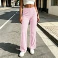 thumbnail image 2 of Otvok Women Ribbed Lounge Trousers, Elastic High Waist Slim Fit Flare Casual Pants for Daily Street Outfits, 2 of 7