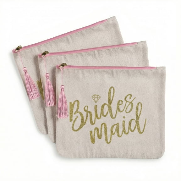 Amscan Bridesmaid Pink 10" X 9" Cosmetic Bag -3 Pc. | Stylish & Unique Makeup Organizer, Perfect Bridal Party