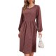 thumbnail image 1 of Vestido midi de mujer con estampado floral, cuello redondo, cintura alta, vestido de manga larga para citas, oficina en casa, 1 of 6