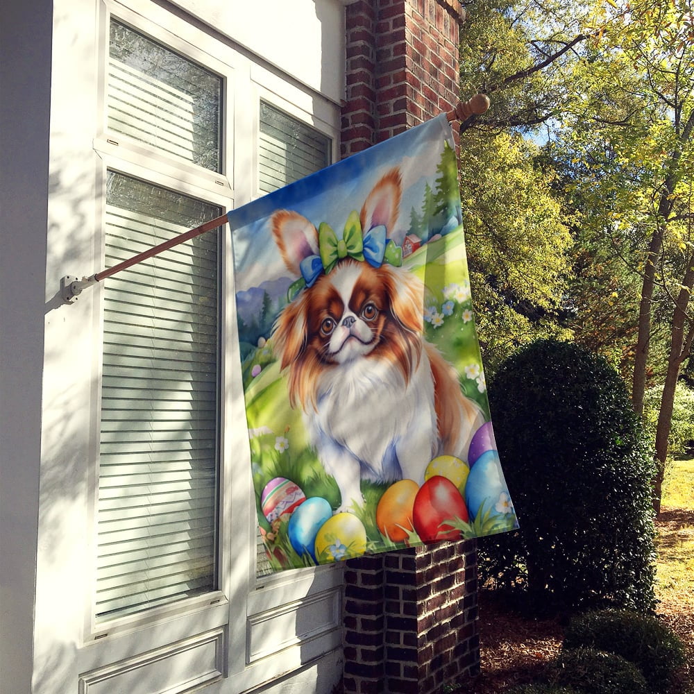 Japanese Chin Easter Egg Hunt House Flag 28 in x 40 in