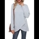 thumbnail image 3 of Sudadera Holgada con Capucha y Larga para Mujer, de Color Liso e Irregular Gris Azul S, 3 of 9