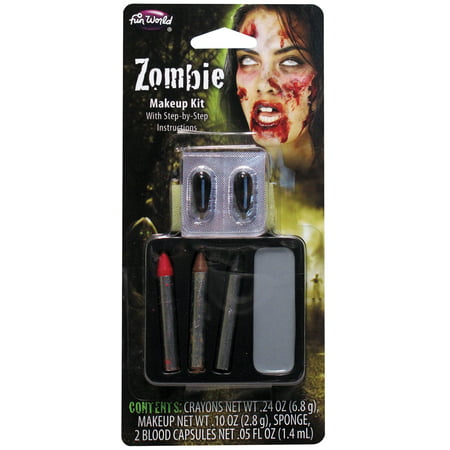 Fun World Undead Zombie 7pc Makeup Kit, Grey Red Black