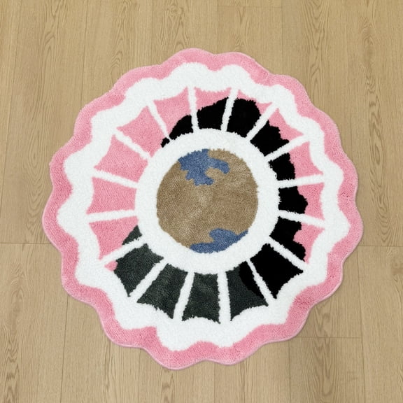LAKEA Hand Tufted Evil Eye Round Rug, Soft Shaggy Non-Slip Mat, Aesthetic Pink Black Eye Rug for Bedroom, Living Room, Dorm