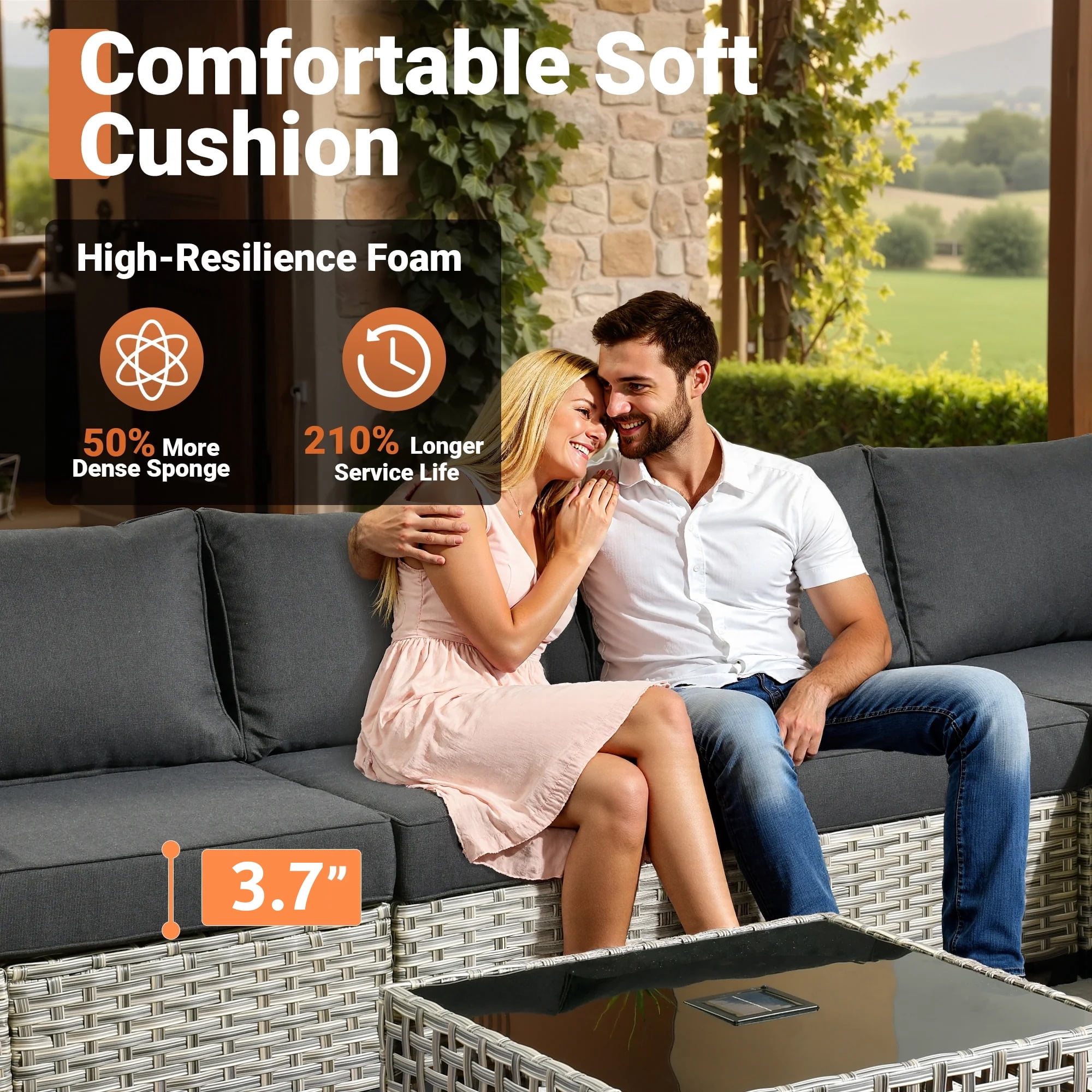 Vcatnet 8 Pieces Outdoor Patio Furniture Sectional Sofa PE Rattan Wicker Conversation Set with Solar Powered Coffee Table for Porch, Backyard, Black