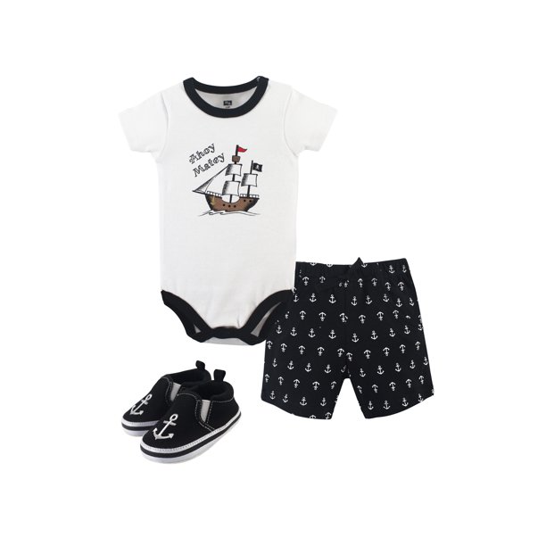 Hudson Baby Hudson Baby Boy Cotton Bodysuit, Shorts and Shoe Outfit