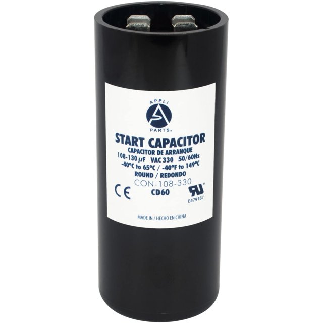 Condensador De Arranque De Motor Appli Parts 108-130 Mfd (Microfaradios) Uf 330 Vac Ajuste Universal Para Aplicaciones De Motores Eléctricos 1-7/16 Pulgadas De Ancho 3-3/8 Pulgadas De Altura Con-108-3