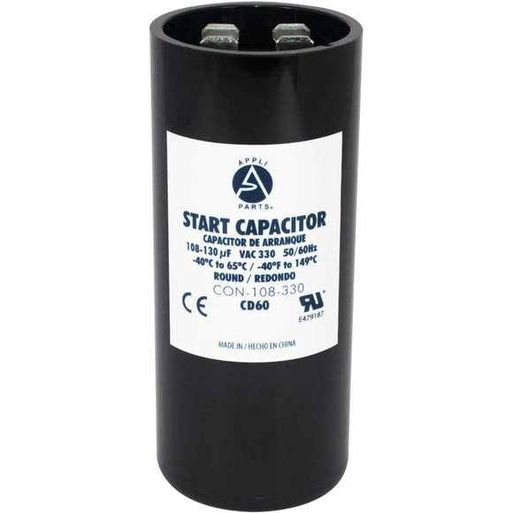 Appli Parts Motor Start Capacitor 108-130 Mfd (Microfarads) Uf 330 Vac Universal Fit For Electric Motor Applications 1-7/16 In Wide 3-3/8 In Height Con-108-330