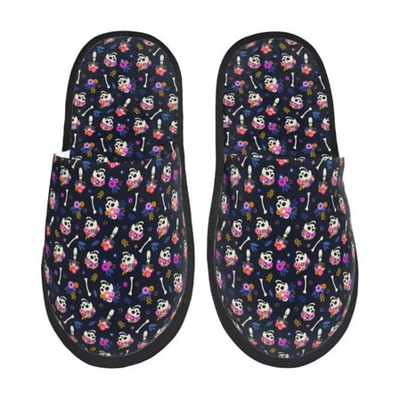 Balery Skulls In Floral Slient Indoor Furry Fleece Comfort House Shoes Soft Non-Slip Home Shoes Cotton slippers House Slippers-- Medium