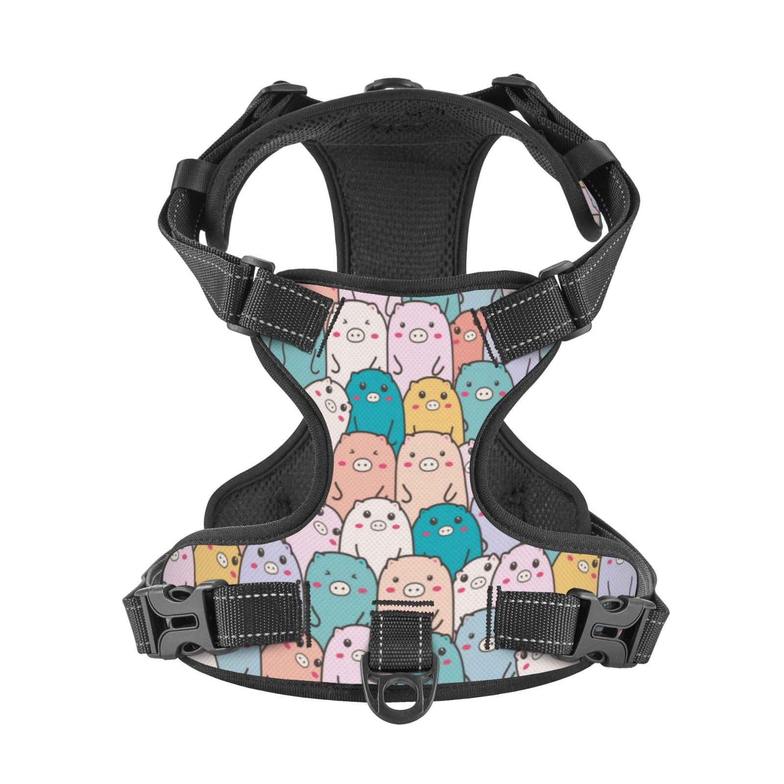 Kdxio Colorful Cute Pig Print No Pull Dog Harness Adjustable Reflective Oxford Easy Control Medium Large Dog Harness for Training and Everyday-Large