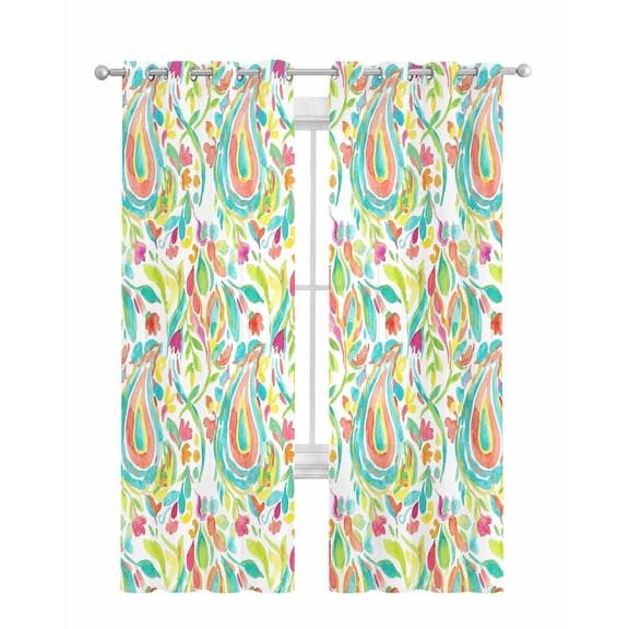 Boho Teal Green Flower Sheer Curtains 63 Inch Length 2 Panels Set for Living Room/Bedroom, Spring Watercolor Paisley Floral Leaf Kitchen Curtains Grommet Curtains Window Treatments 42"x63"x2