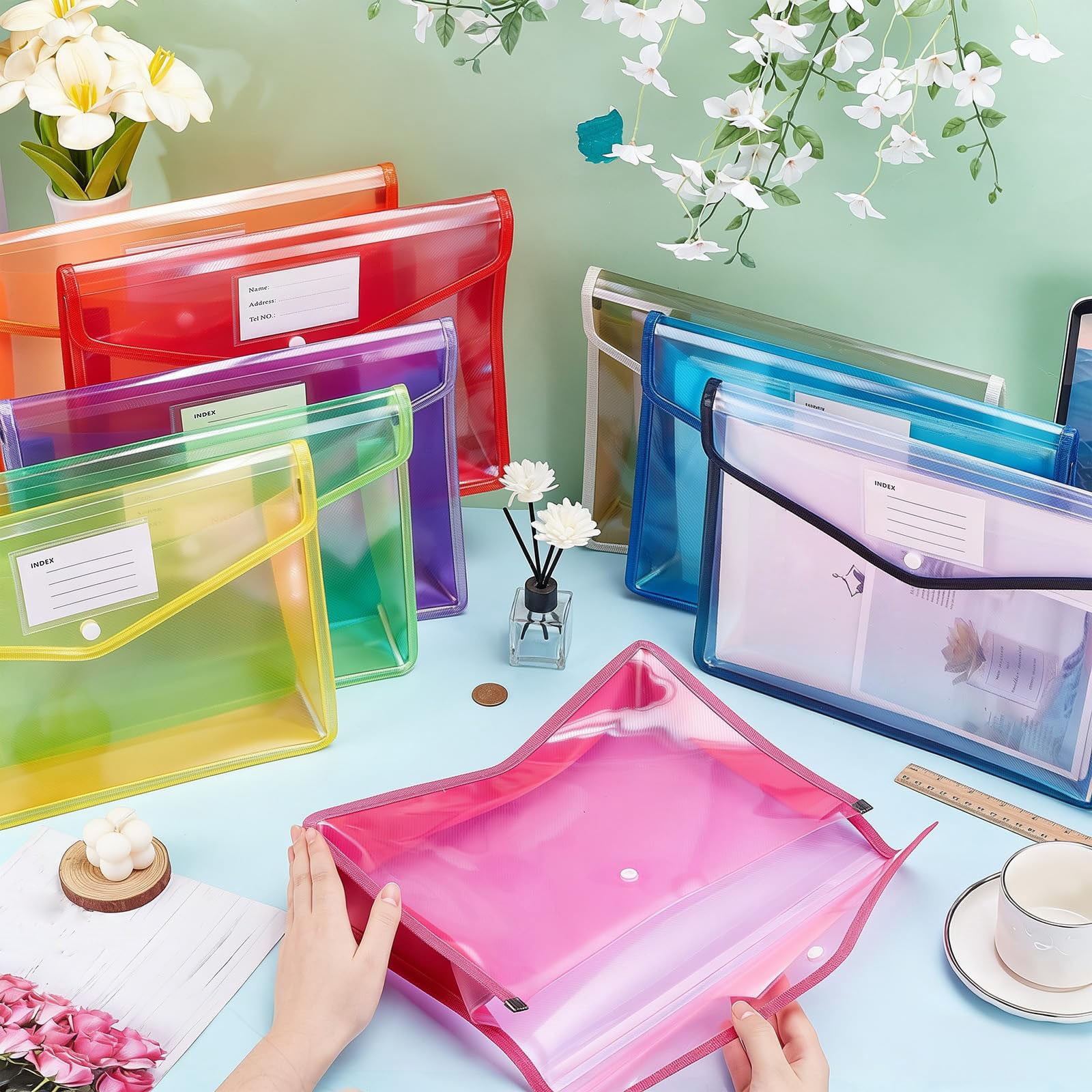 Plastic Expanding File Folder with Snap Closure,A4 Size,No Dividers,Large Capacity,13.18"×3.14"×10.03",4PC,Black