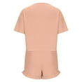 thumbnail image 2 of BSDJILFG 2 Piece Sets for Women Summer 2025 Sleepwear Overalls Half Sleeve Solid Color Loose Round Neck Basic Tees with Ruffle Elastic Waist Shorts Campus Style School Collage Looks, 2 of 7