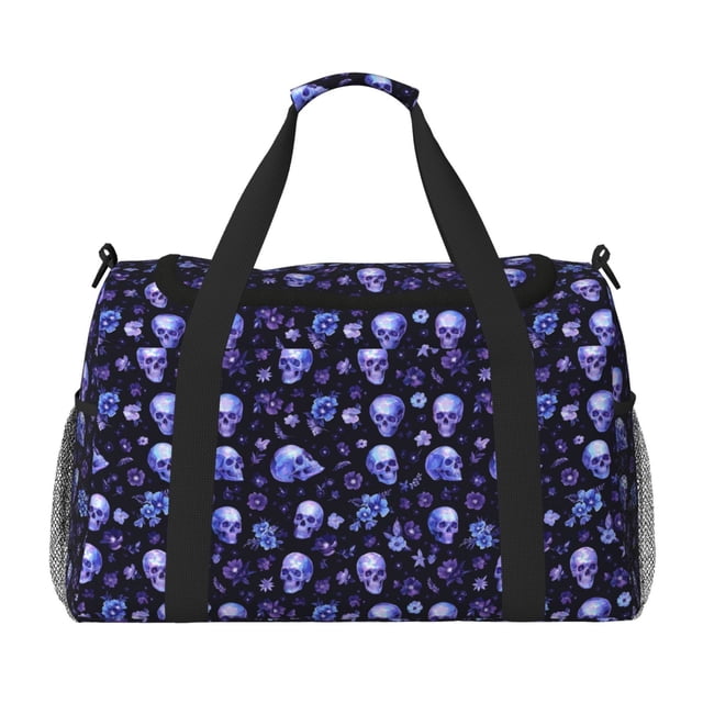 Disketp Skull flower leaf purple Bolsa de Viaje Tipo Duffle, Bolso de Mano para Fin de Semana para Mujer, Bolsa de Gimnasio Ligera para Hombre, Esencial para Viajes