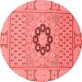 thumbnail image 1 of Ahgly Company Machine Washable Indoor Round Abstract Red Modern Area Rugs, 5' Round, 1 of 4