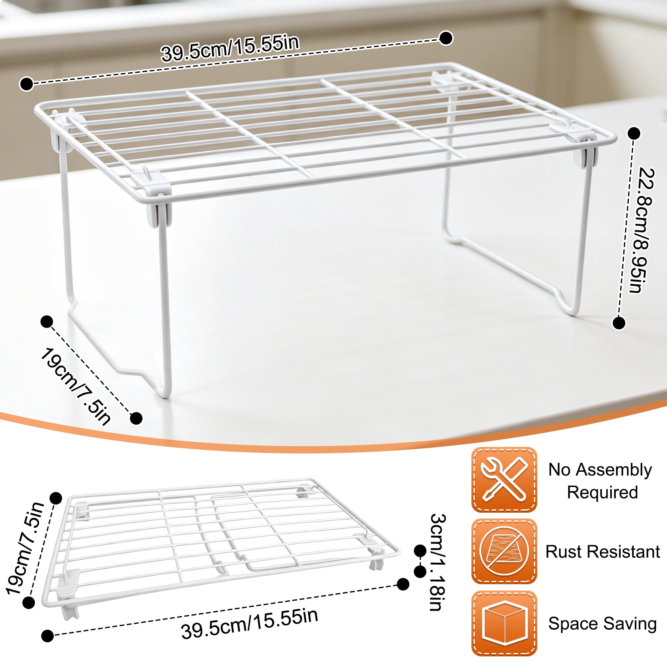 CISILOV Foldable Metal Wire Cabinet Organizer Shelf, Stackable Counter Storage Rack, No‑Assembly Rust‑Proof Storage Shelves for Kitchen Cupboard, Pantry, Bathroom, Desk