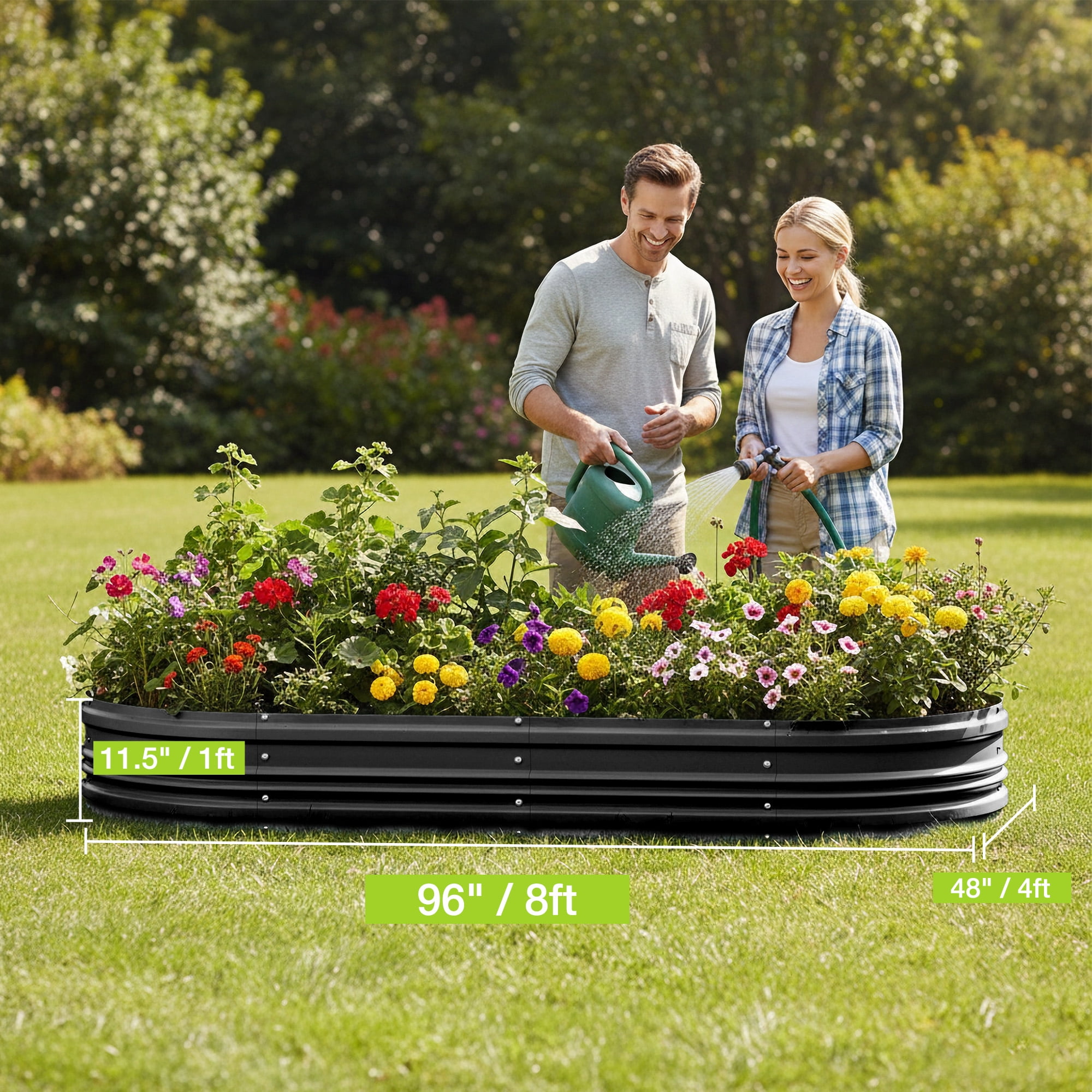 WORKPRO 2-Pack Galvanized Raised Garden Bed, 8 x 4 x 1 ft Outdoor Garden Planter Box, Black