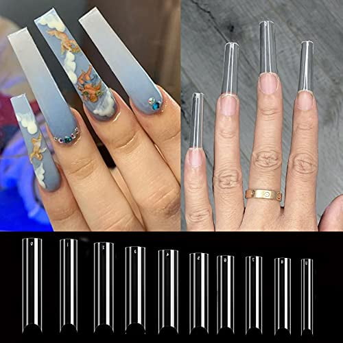 Extra Long C Curve Nail Tips Half Cover Clear French Nails Xxl Deep Fingernails 500pcs Acrylic Straight Square Tips Diy Nail Art Nails Extension Walmart Com