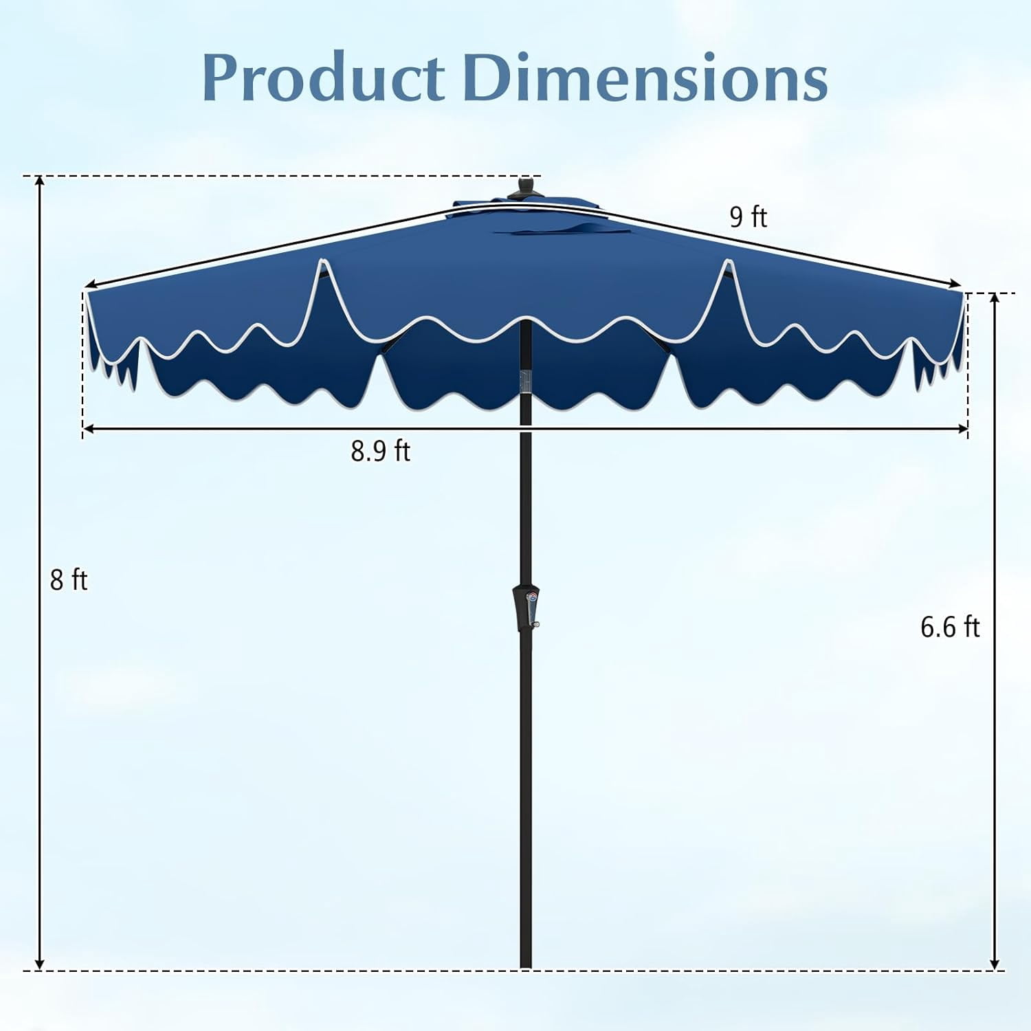 CHTER 9Ft Patio Umbrella with Crank, 2-Tier Outdoor Umbrella with Push Button Tilt, Sun-Protective Canopy, 8 Ribs, Scalloped Patio Umbrella for Outdoor Beach Deck Pool Table (Blue)